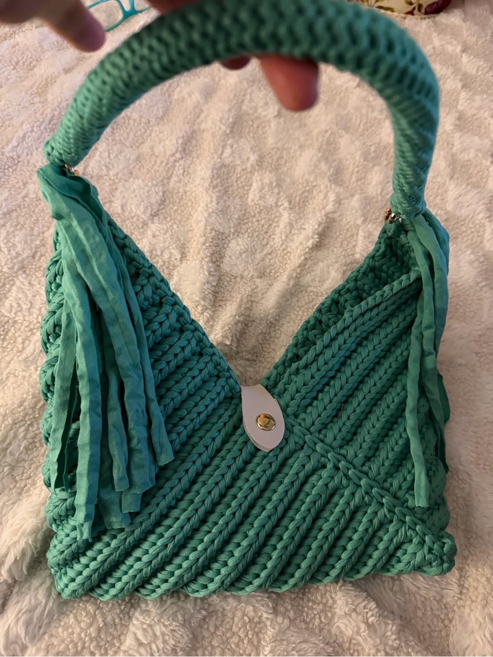 Handwoven Teal Shoulder Bag with Tassel Accent